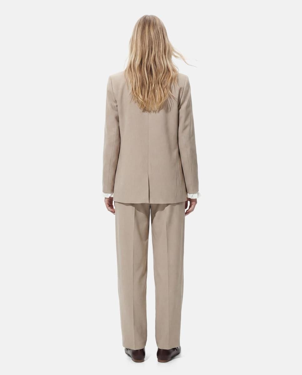 Pantalón de traje de mujer barrel fit con cintura media - Pieces - Beige Beige-2