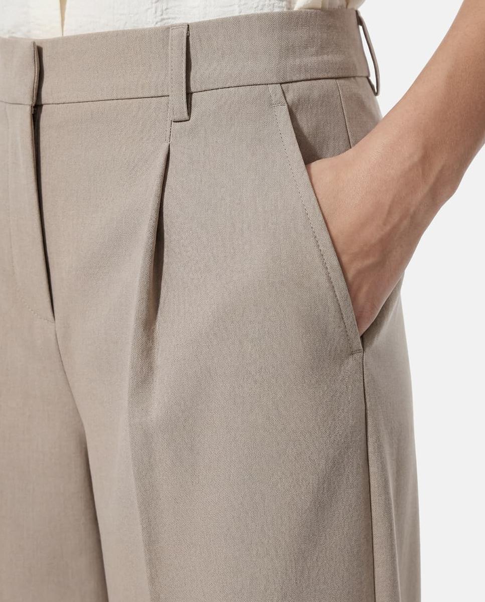 Pantalón de traje de mujer barrel fit con cintura media - Pieces - Beige Beige-4