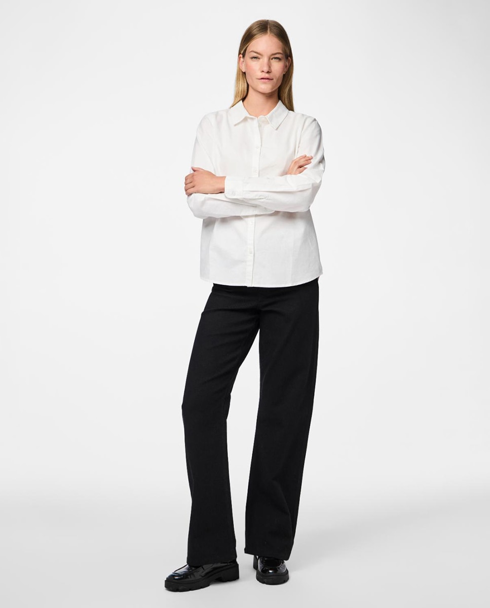 Camisa oxford básica com manga comprida Branco-2