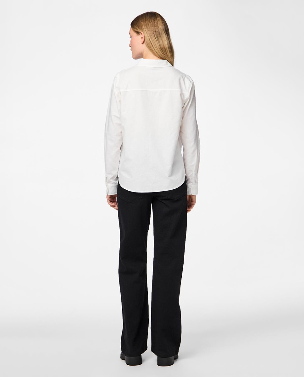 Camisa oxford básica com manga comprida Branco-3