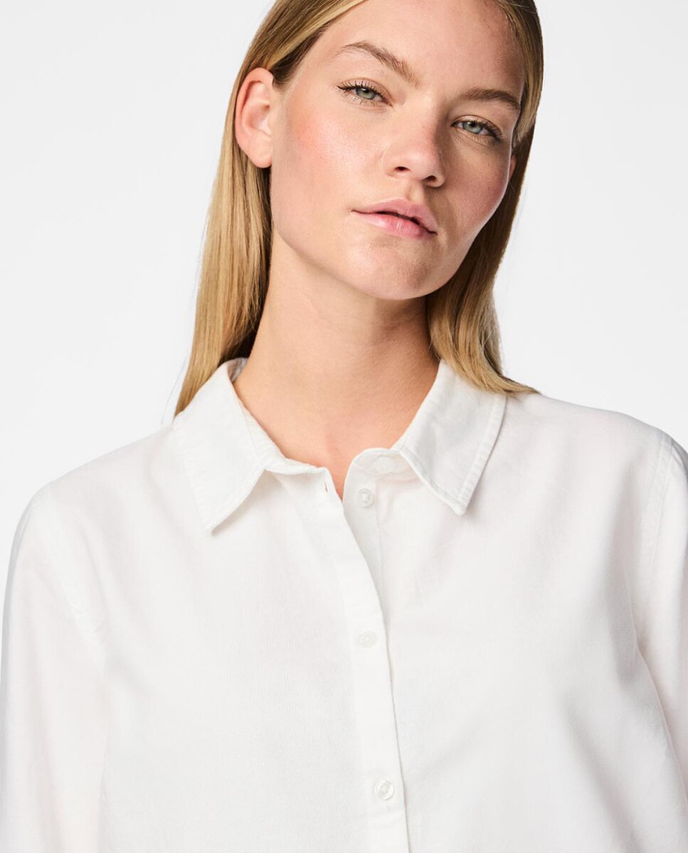 Camisa oxford básica com manga comprida Branco-4