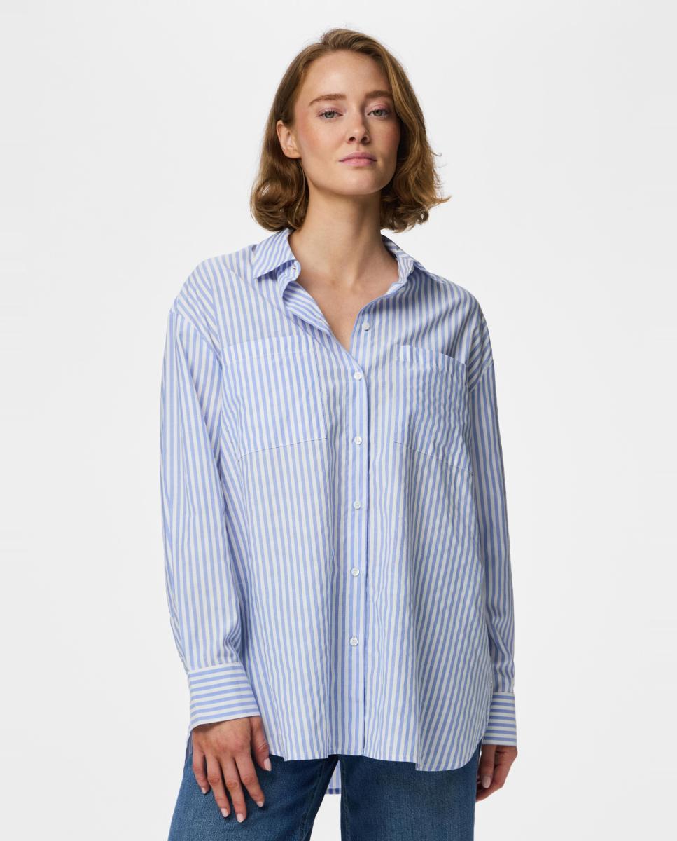 Camisa loose fit a rayas de mujer - Pieces - Azul claro Azul claro-1