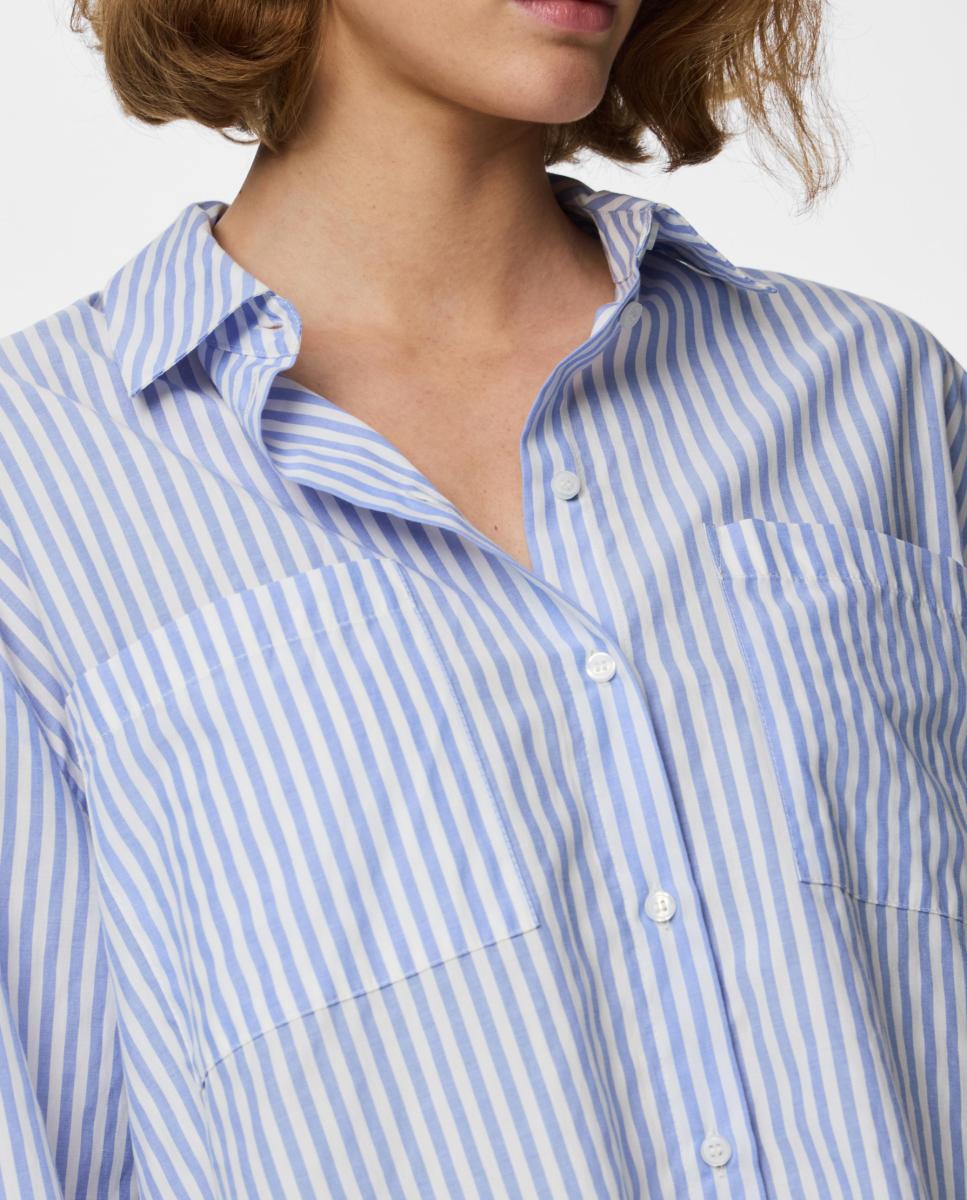 Camisa loose fit a rayas de mujer - Pieces - Azul claro Azul claro-4