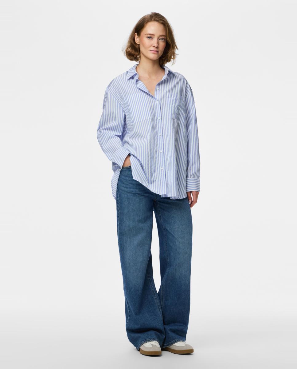 Camisa loose fit a rayas de mujer - Pieces - Azul claro Azul claro-7