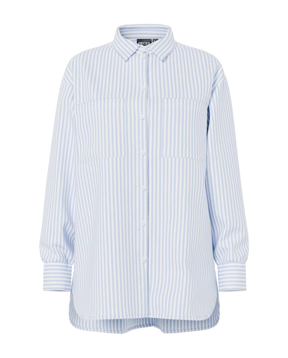 Camisa loose fit a rayas de mujer - Pieces - Azul claro Azul claro-5