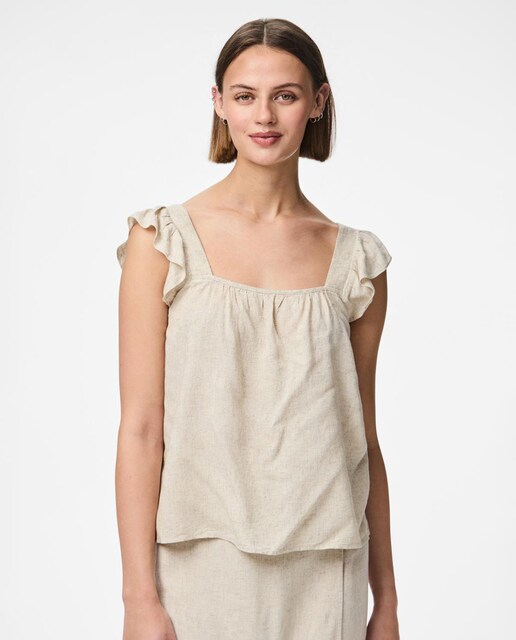Imagen 0 de Top de tirantes con volante de lino de mujer