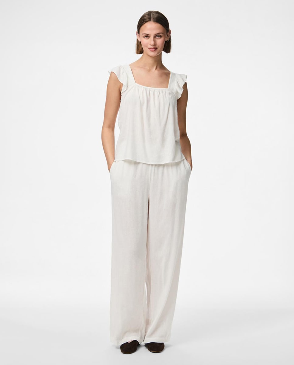 Top de Alças de Linho com Folho Branco-2