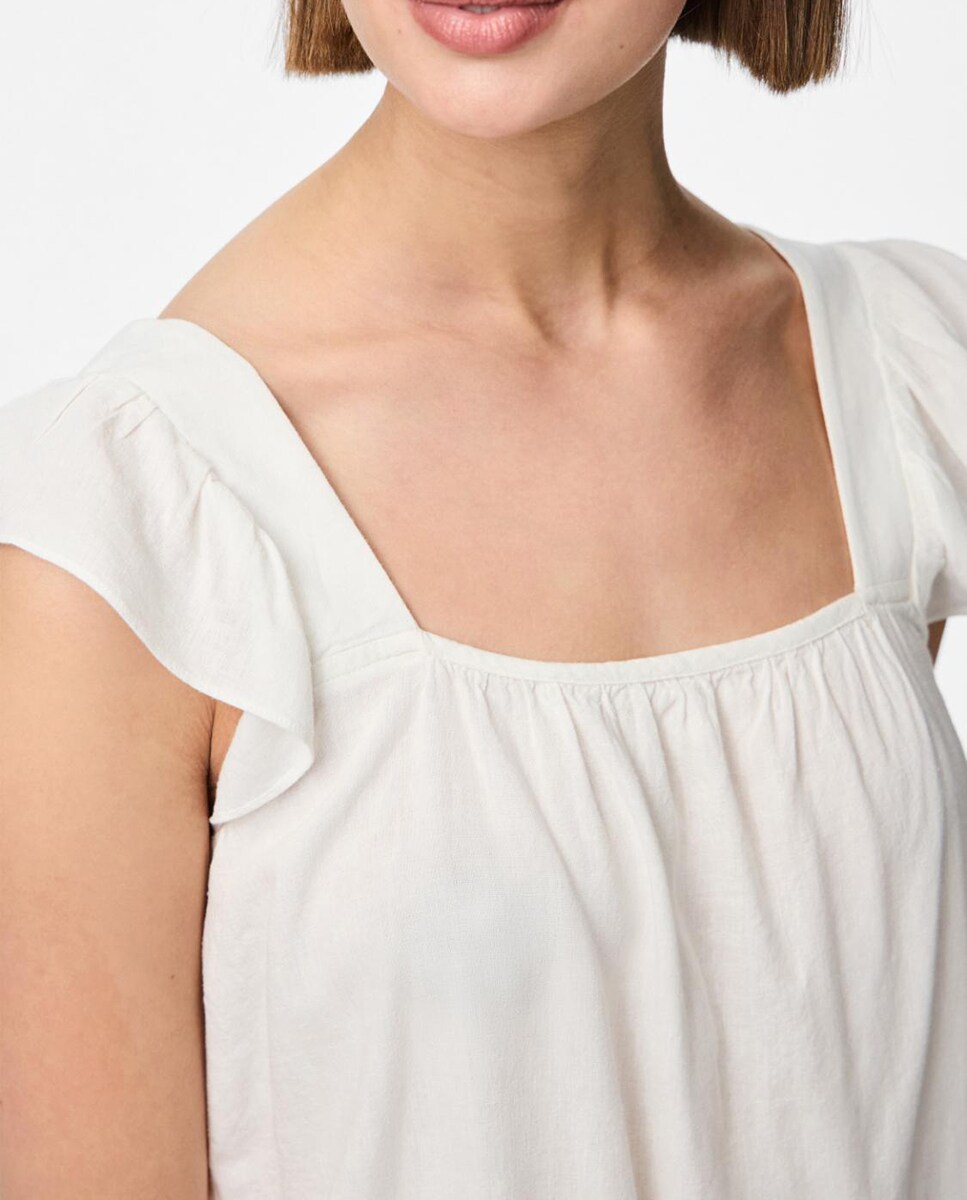 Top de Alças de Linho com Folho Branco-3