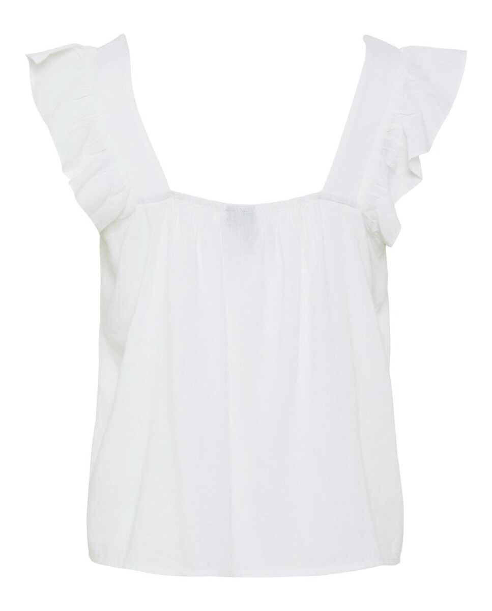 Top de Alças de Linho com Folho Branco-6