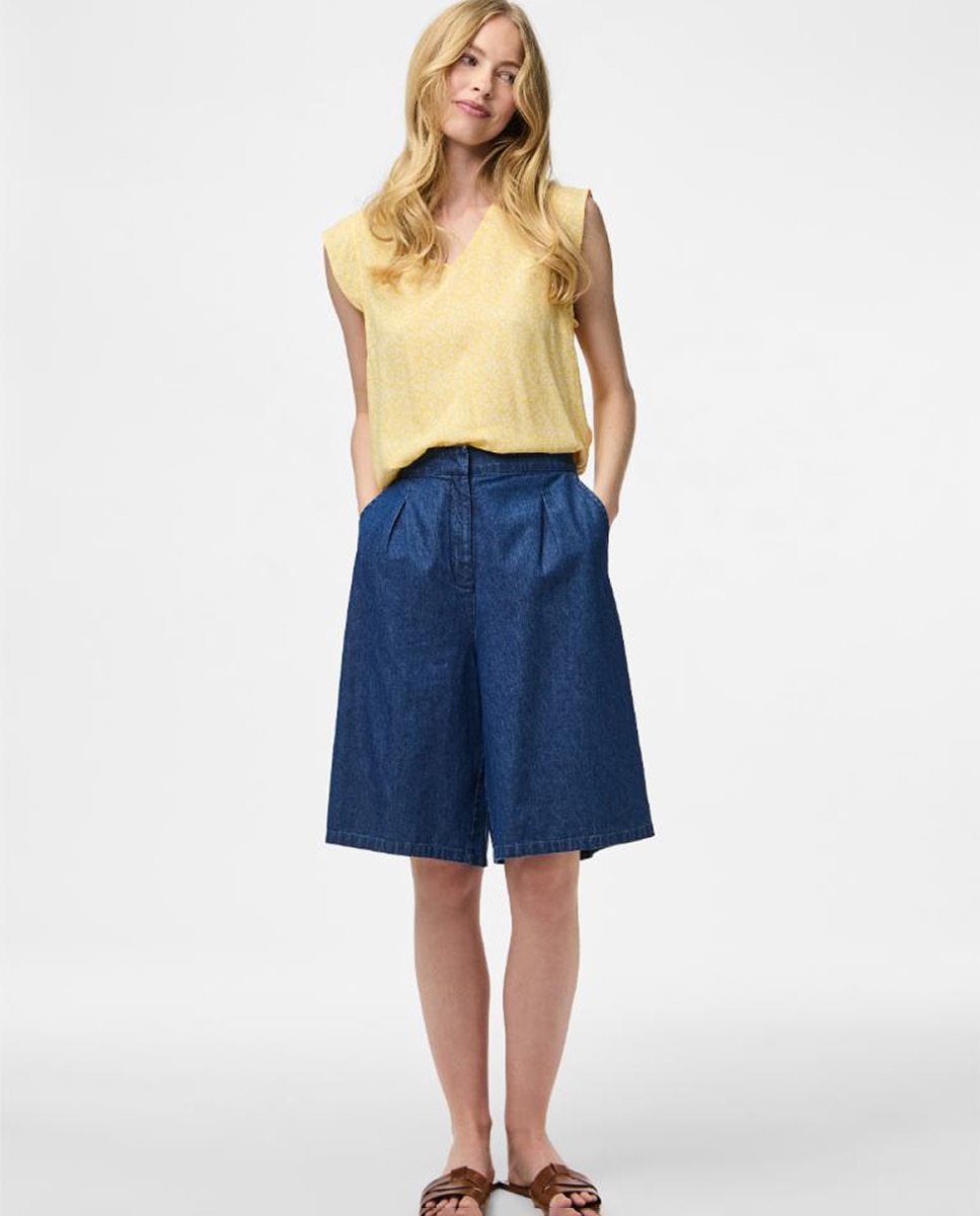 Blusa cuello pico y manga corta mujer. - Pieces - Amarillo Amarillo-2