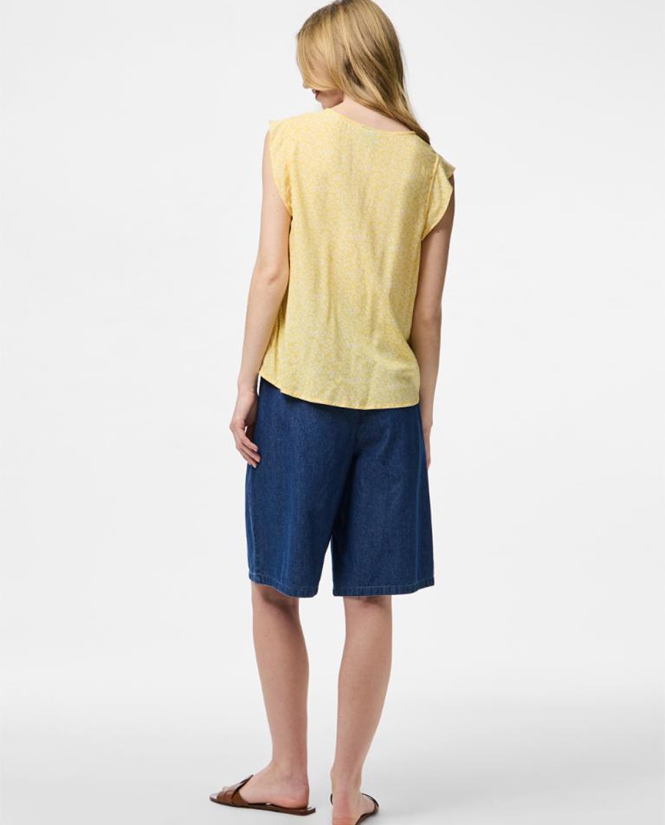 Blusa cuello pico y manga corta mujer. - Pieces - Amarillo Amarillo-3