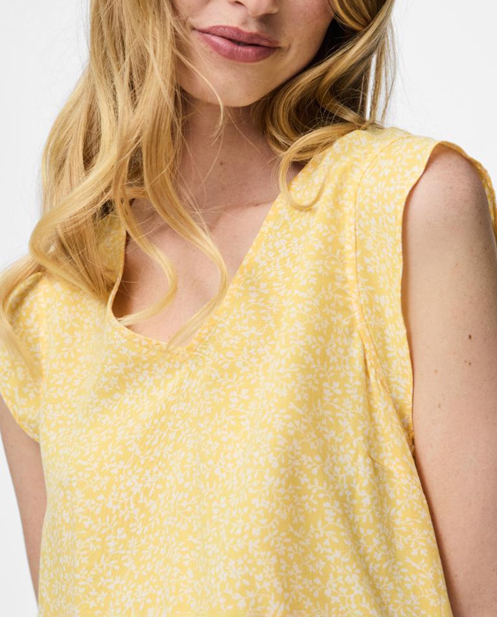 Blusa cuello pico y manga corta mujer. - Pieces - Amarillo Amarillo-4