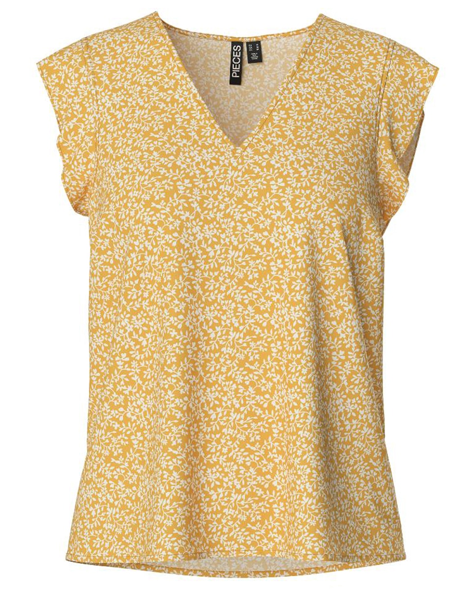 Blusa cuello pico y manga corta mujer. - Pieces - Amarillo Amarillo-5