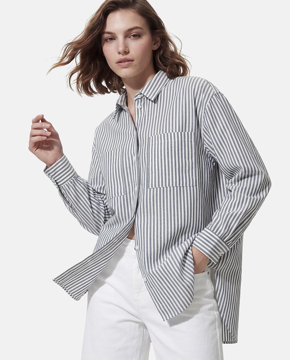 Camisa loose fit a rayas de mujer - Pieces - Verde claro Verde claro-1