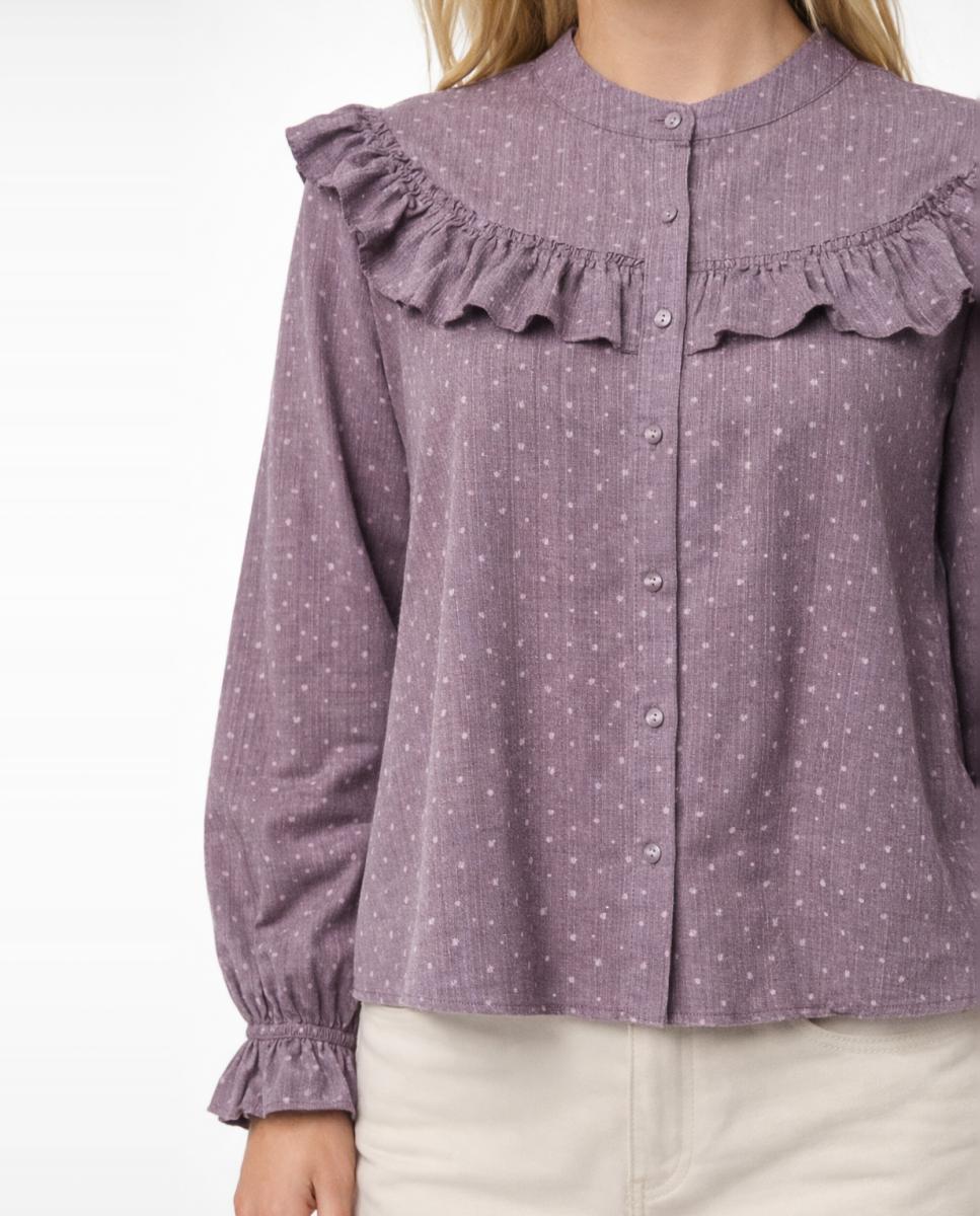 Imagem 0 de Camisa de Manga Comprida com Folhos e Bolinhas