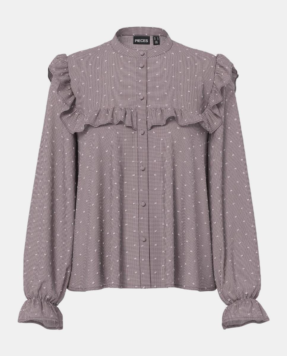 Camisa de Manga Comprida com Folhos e Bolinhas Roxo-4