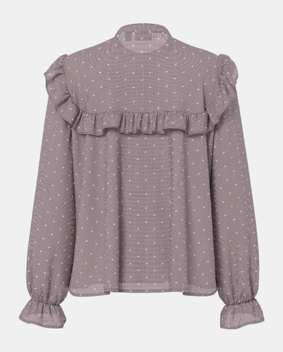 Camisa de Manga Comprida com Folhos e Bolinhas Roxo-5