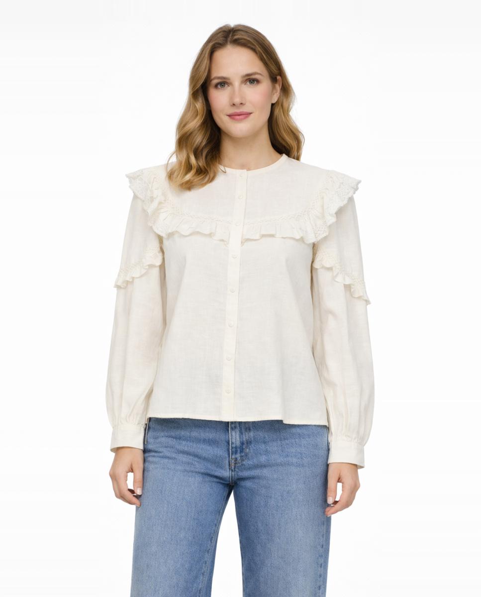 Pieces - Camisa de volantes y manga larga de mujer.