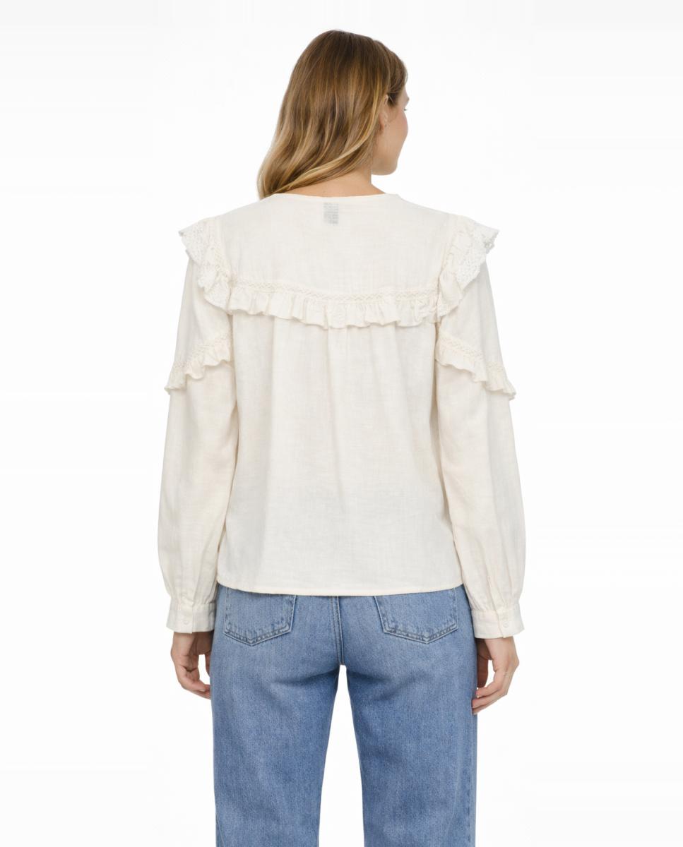 Camisa com Folhos e Manga Comprida Cru-2