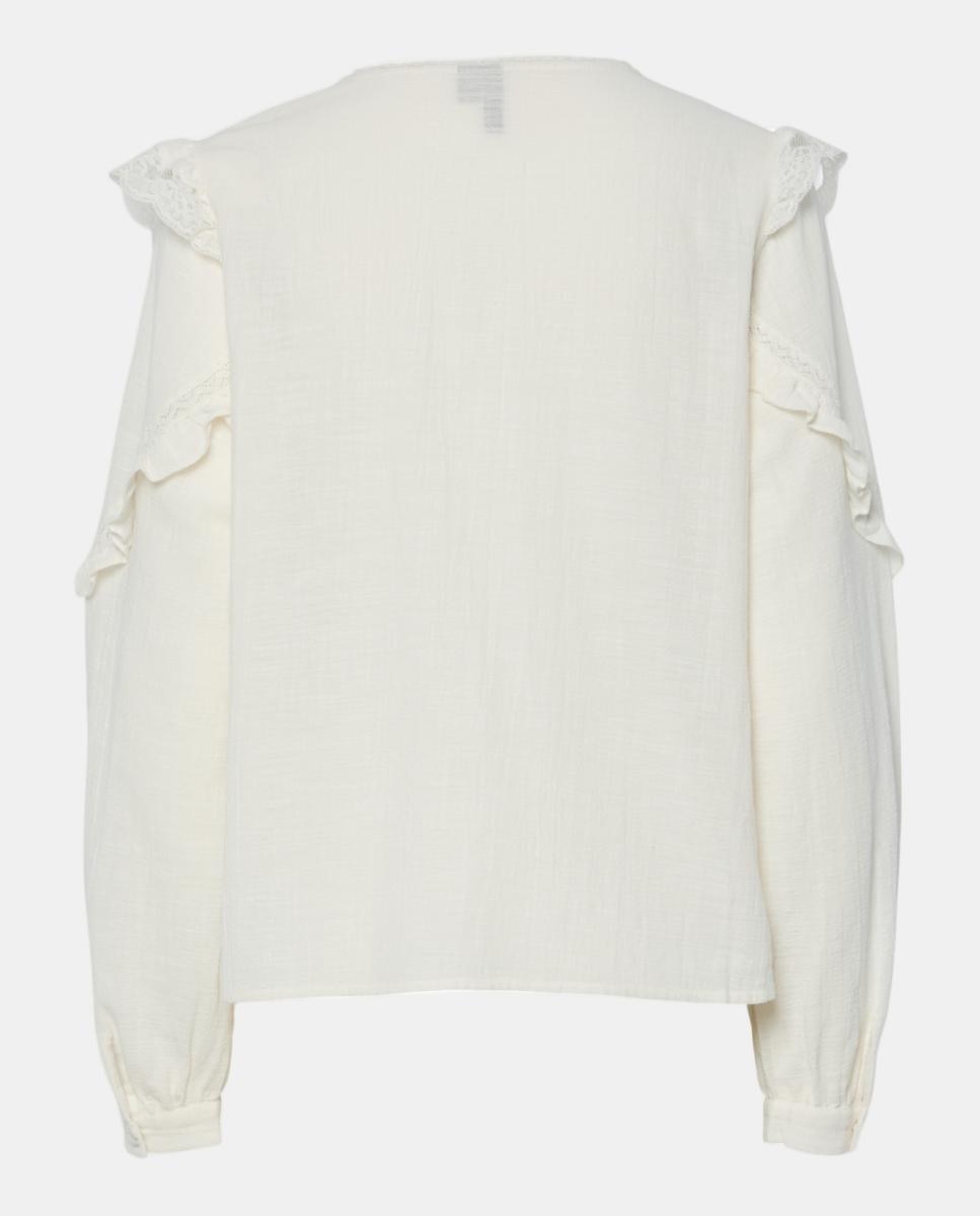 Camisa com Folhos e Manga Comprida Cru-5