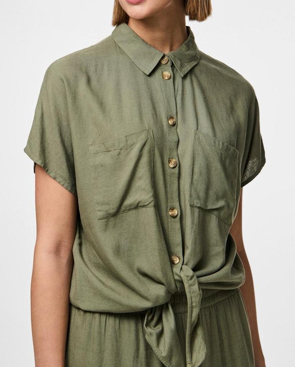 Camisa de Linho com Manga Curta Verde-militar-3