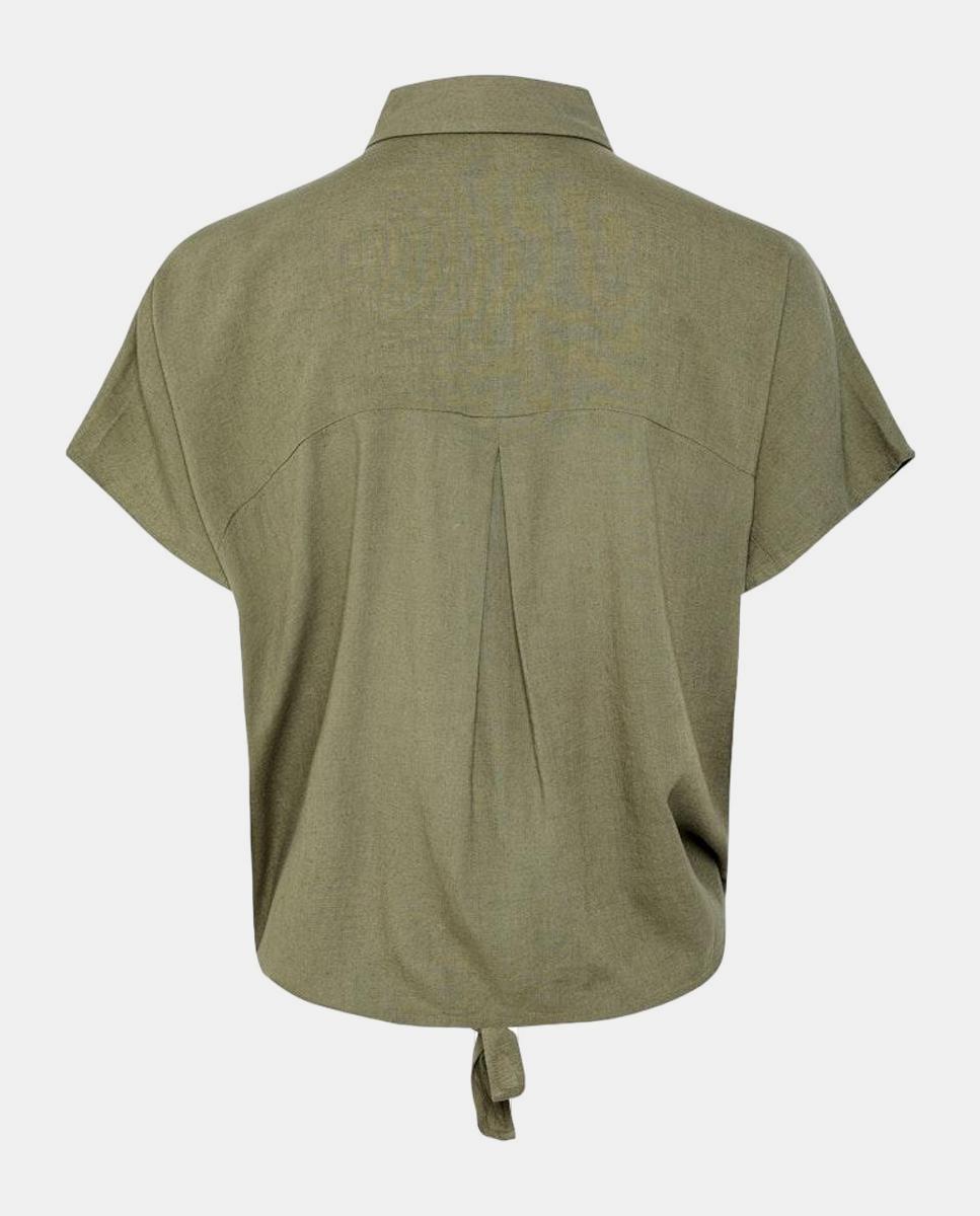 Camisa de Linho com Manga Curta Verde-militar-5