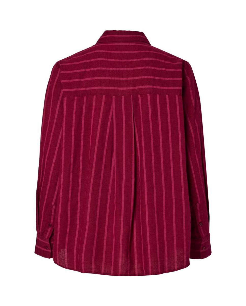 Camisa de Linho às Riscas com Manga Comprida Bordeaux-6