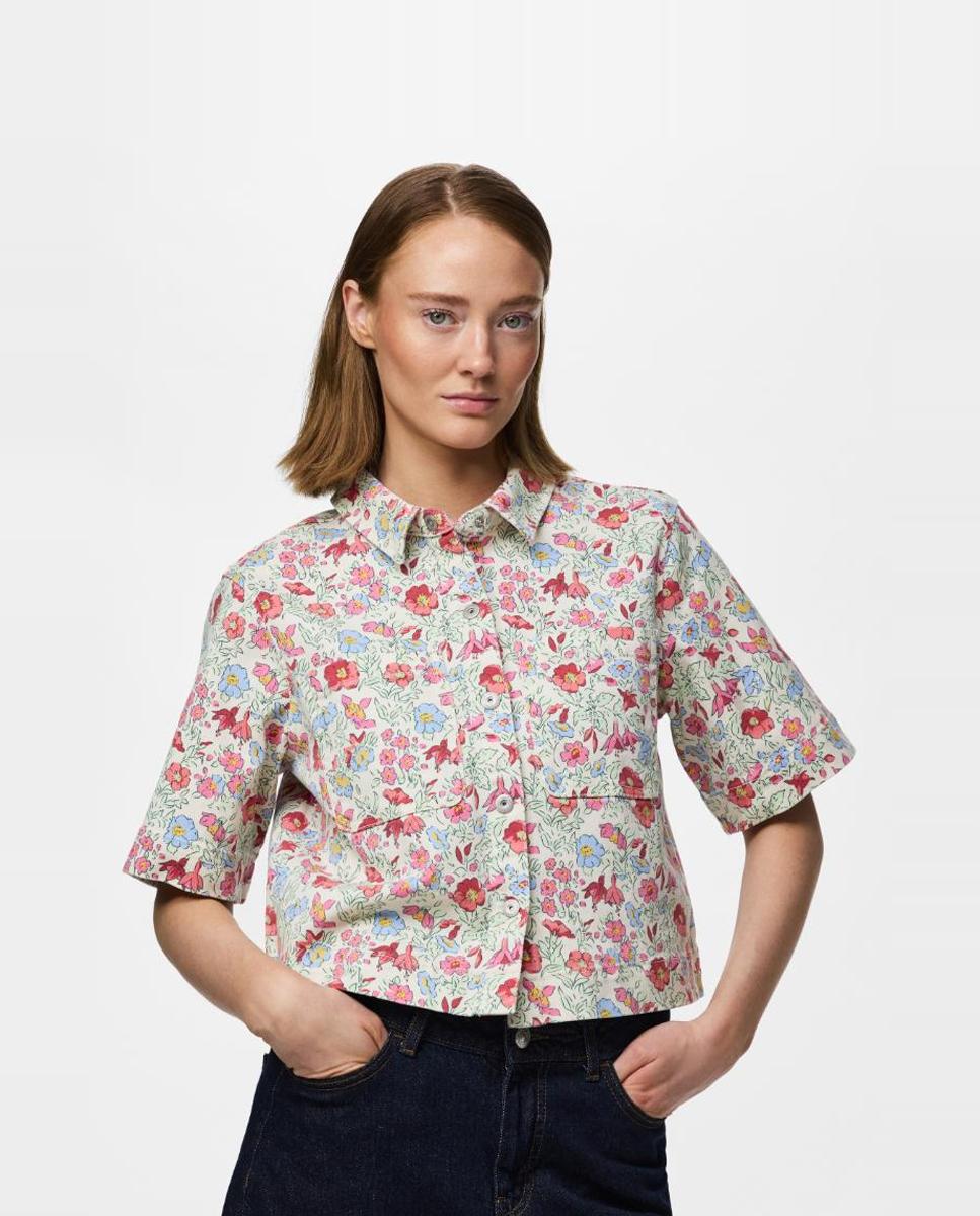 Pieces - Camisa estampada vaquera de mujer.