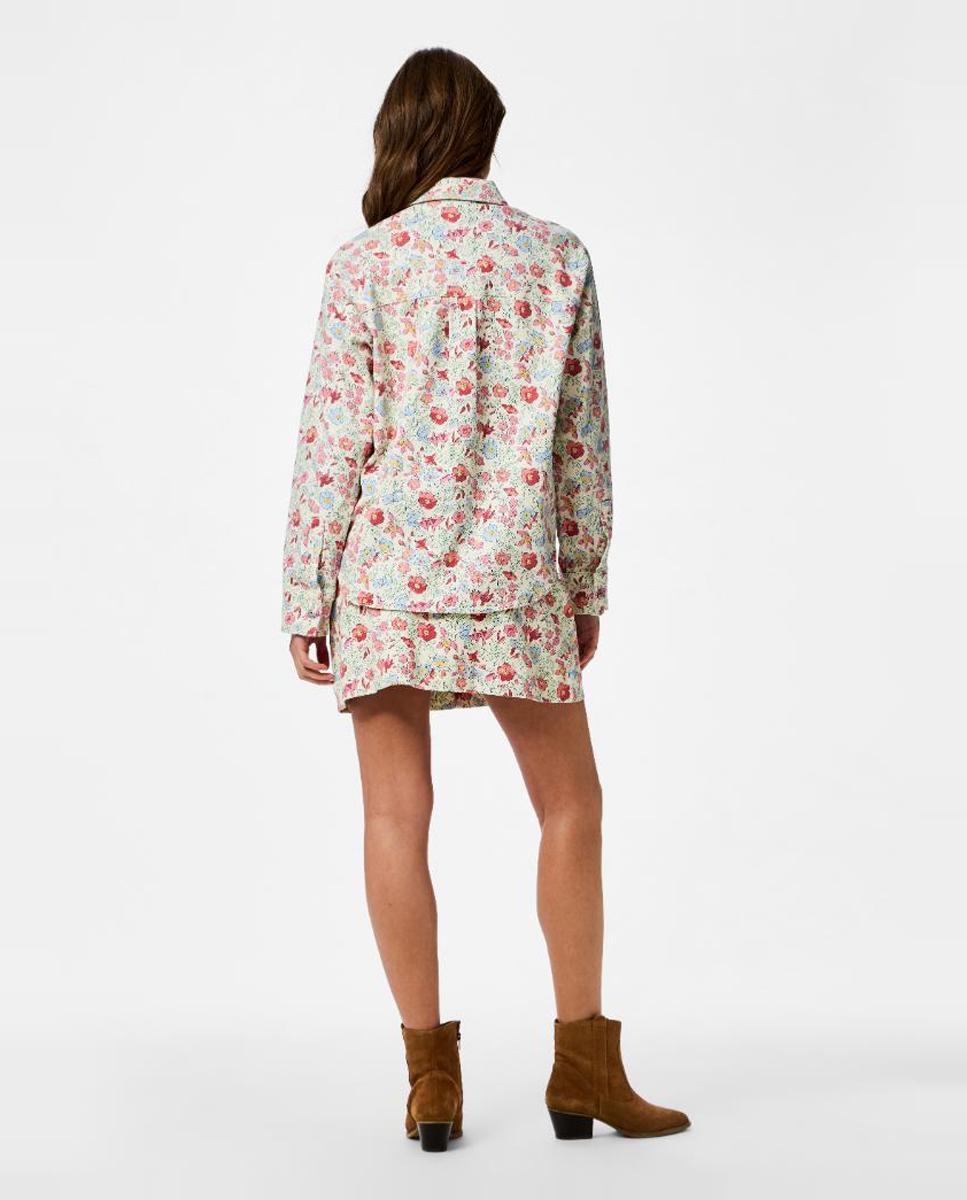 Camisa de Ganga com Estampado Floral Branco-2