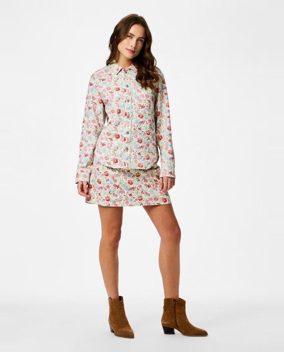 Camisa de Ganga com Estampado Floral Branco-3