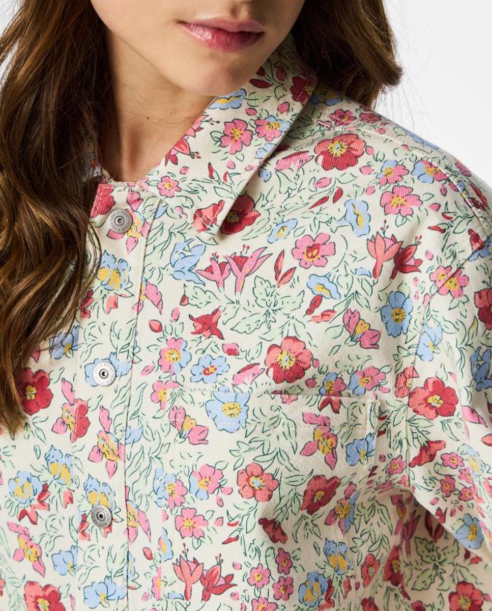 Camisa de Ganga com Estampado Floral Branco-4