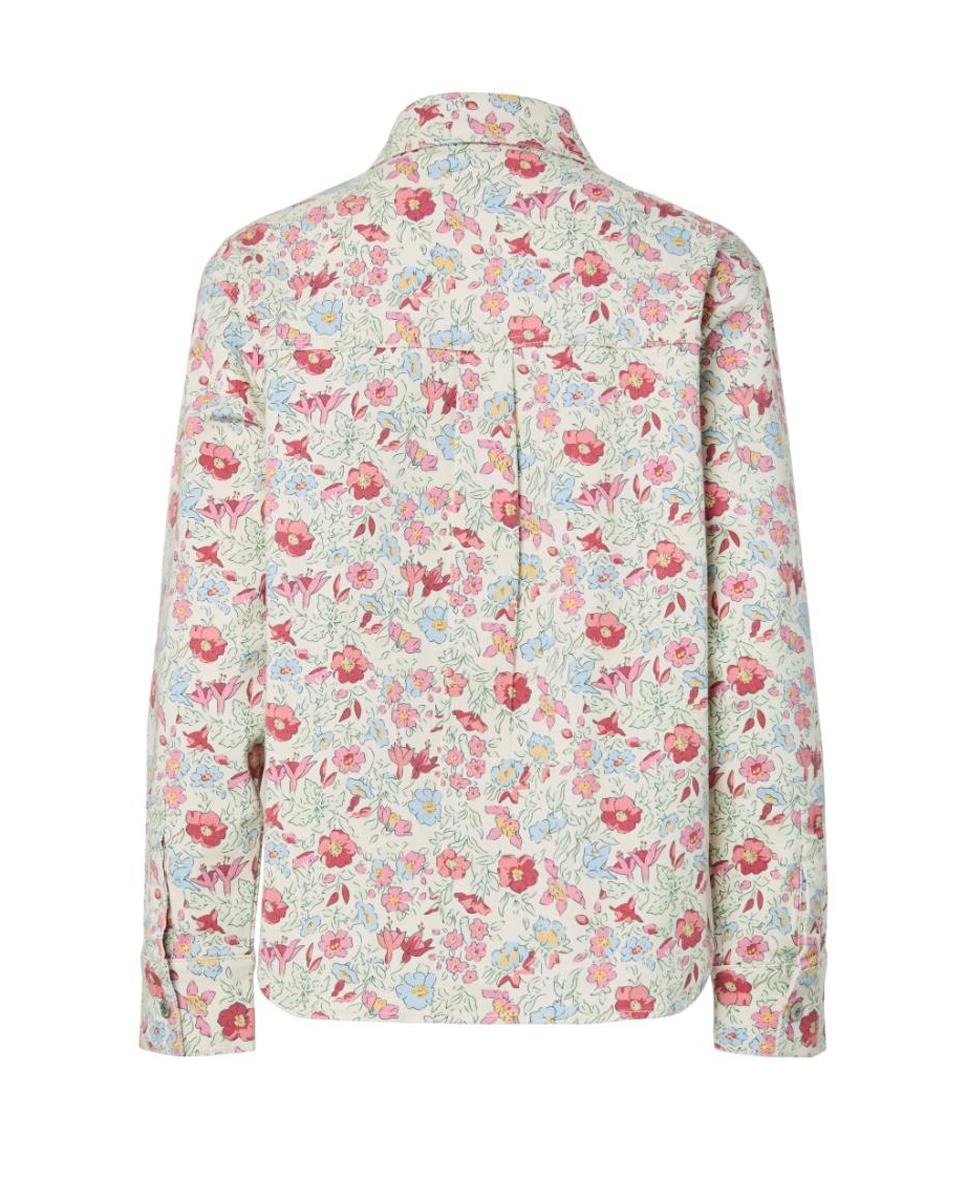 Camisa de Ganga com Estampado Floral Branco-6