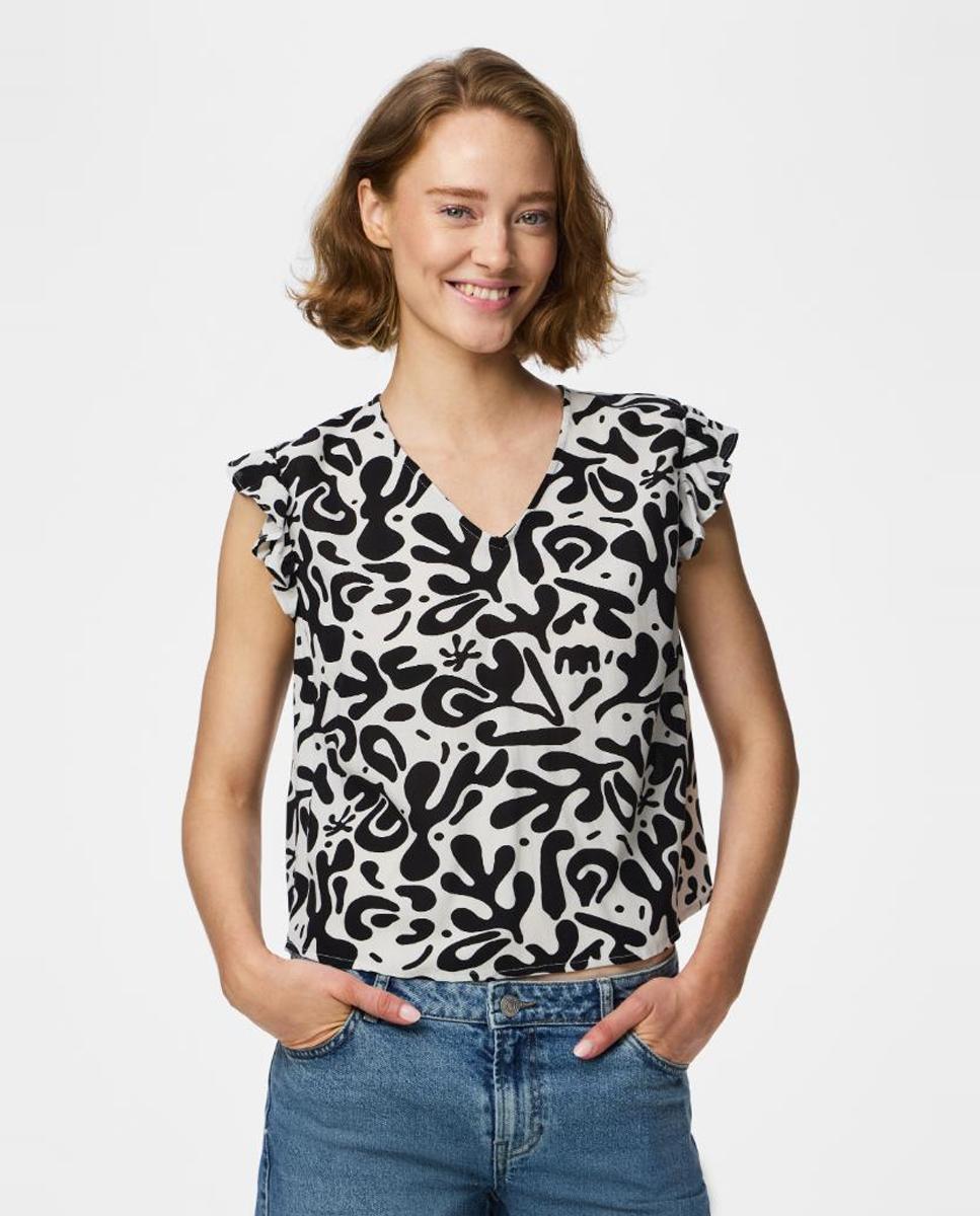 Imagen 0 de Blusa sin manga y volantes de mujer Negro