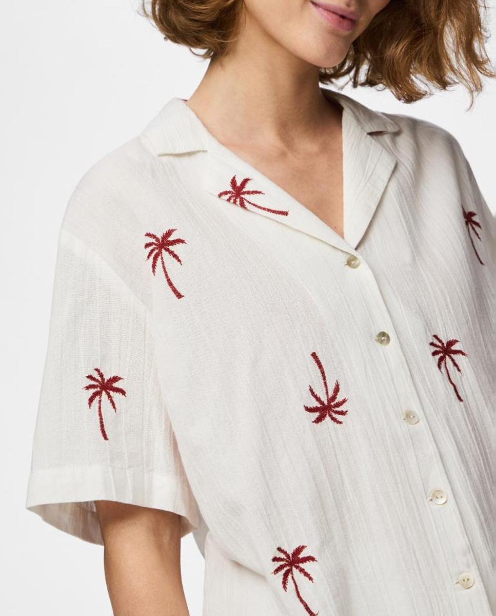 Camisa de Algodão com Manga Curta Branco-3