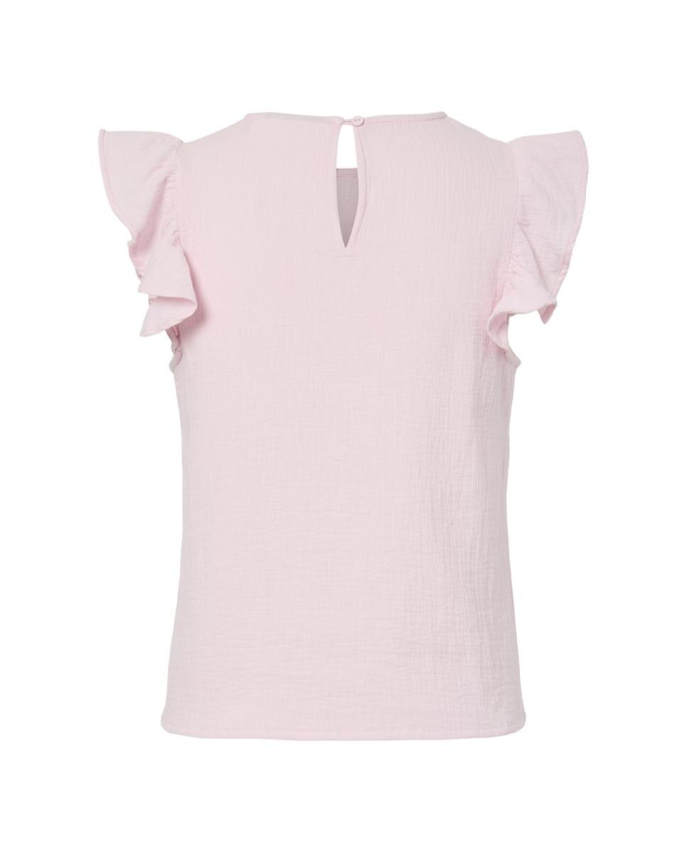 T-shirt de Algodão sem Mangas com Folho Rosa-claro-5