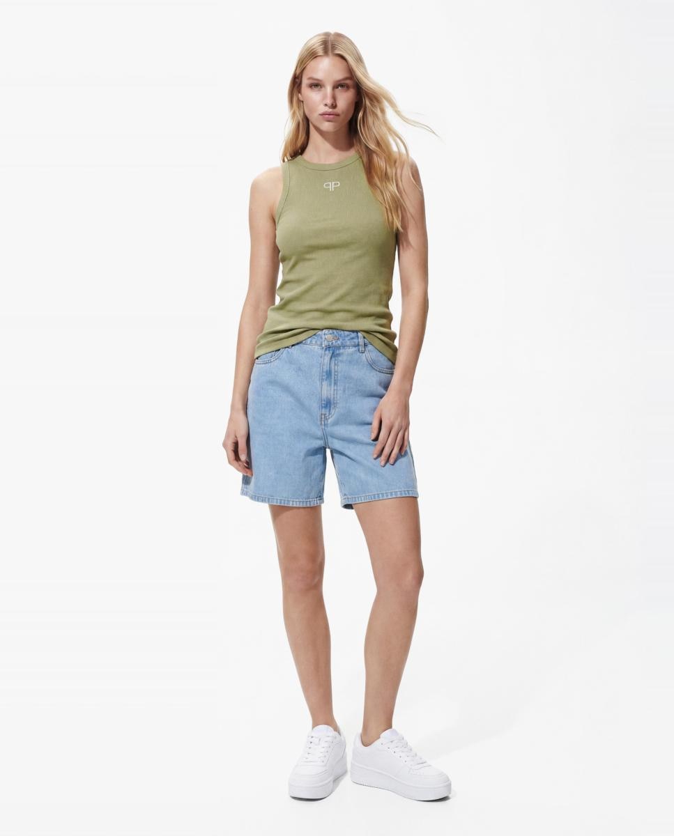 T-shirt sem Mangas e com Decote Redondo Verde-claro-3