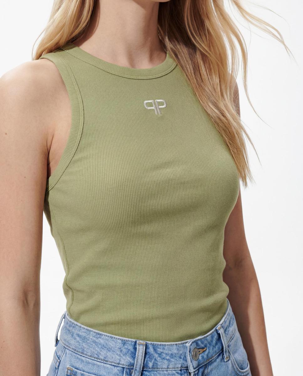 T-shirt sem Mangas e com Decote Redondo Verde-claro-4