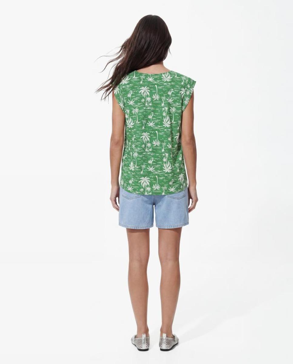 Blusa com Decote em Bico e Manga Curta Verde-2