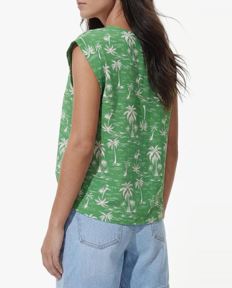 Blusa com Decote em Bico e Manga Curta Verde-4