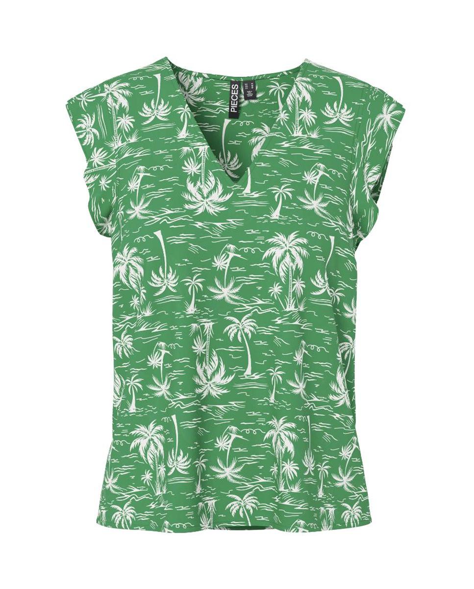 Blusa com Decote em Bico e Manga Curta Verde-5