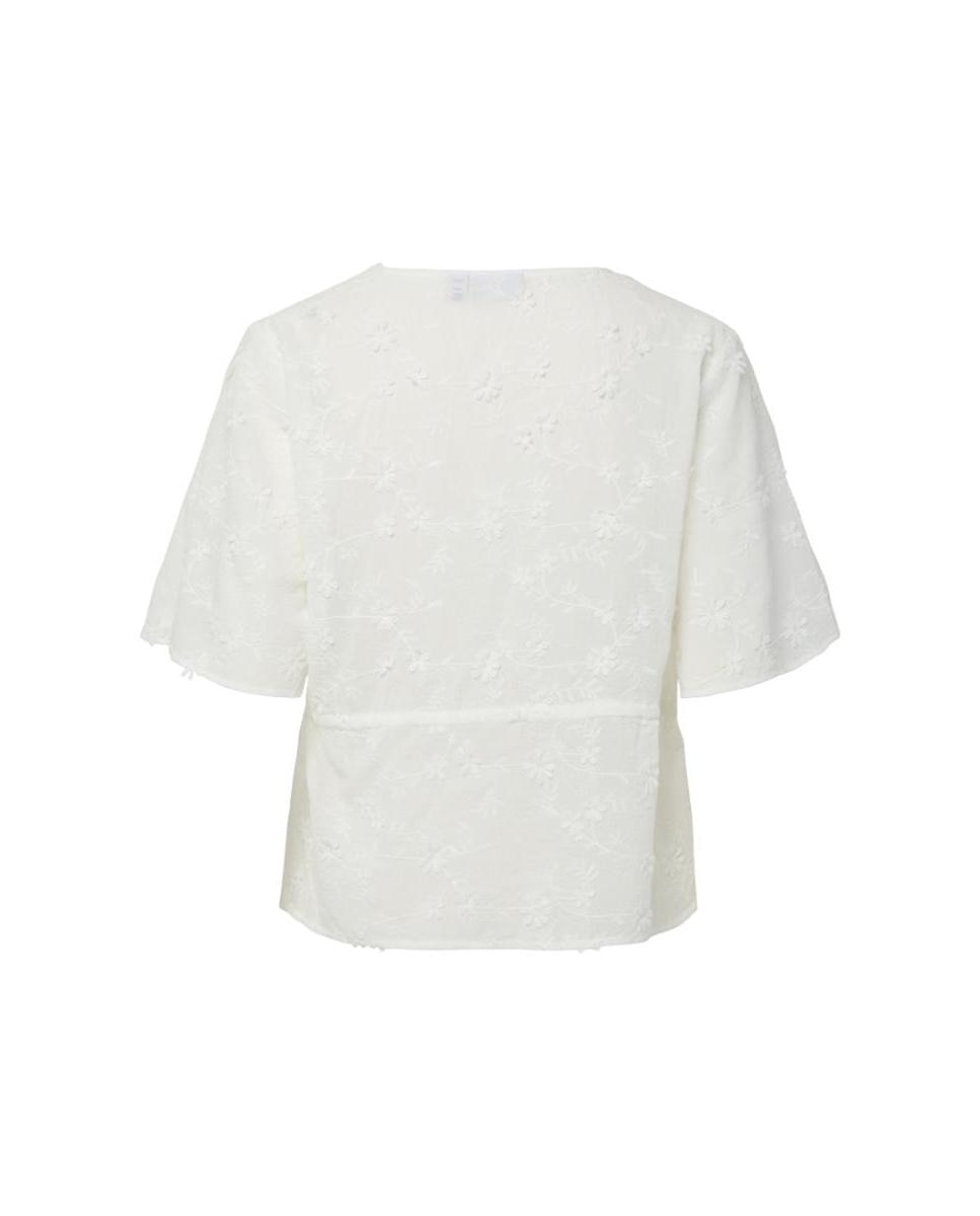 Blusa de mujer bordada de manga corte y escote pico. - Pieces - Blanco Blanco-6
