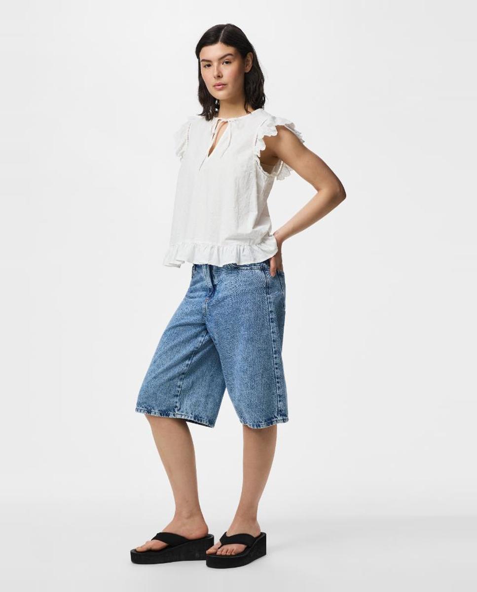 Top de mujer sin mangas con cuello redondo. - Pieces - Blanco Blanco-3