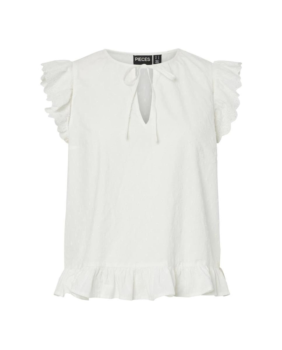 Top de mujer sin mangas con cuello redondo. - Pieces - Blanco Blanco-5