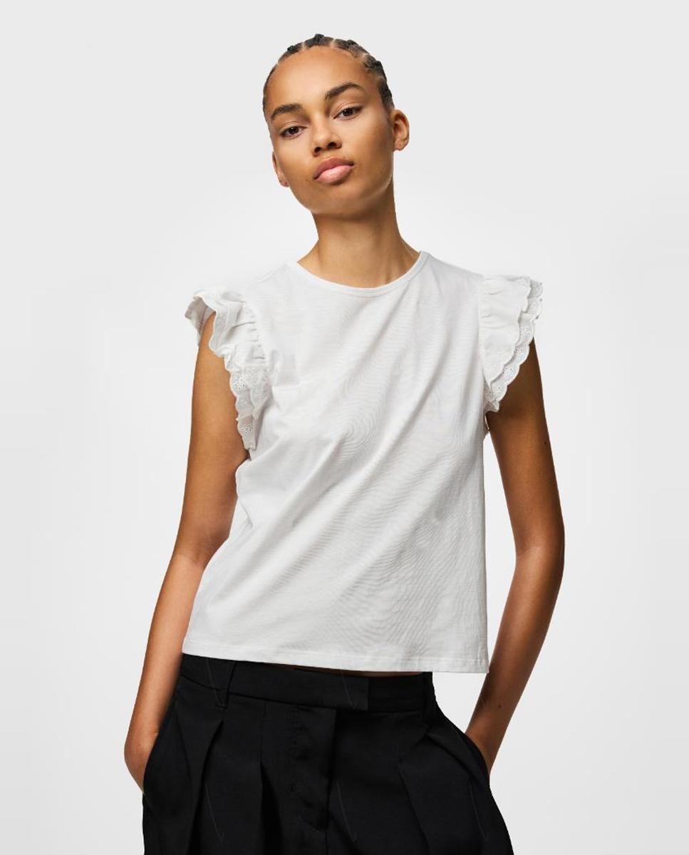 Pieces - Camiseta de mujer sin mangas con cuello redondo..