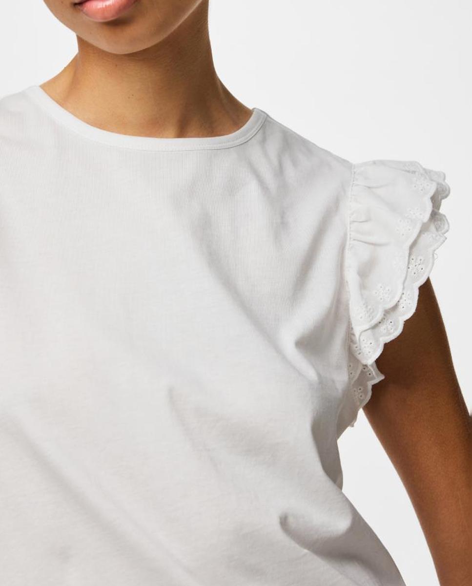 T-shirt sem Mangas e com Decote Redondo. Branco-4