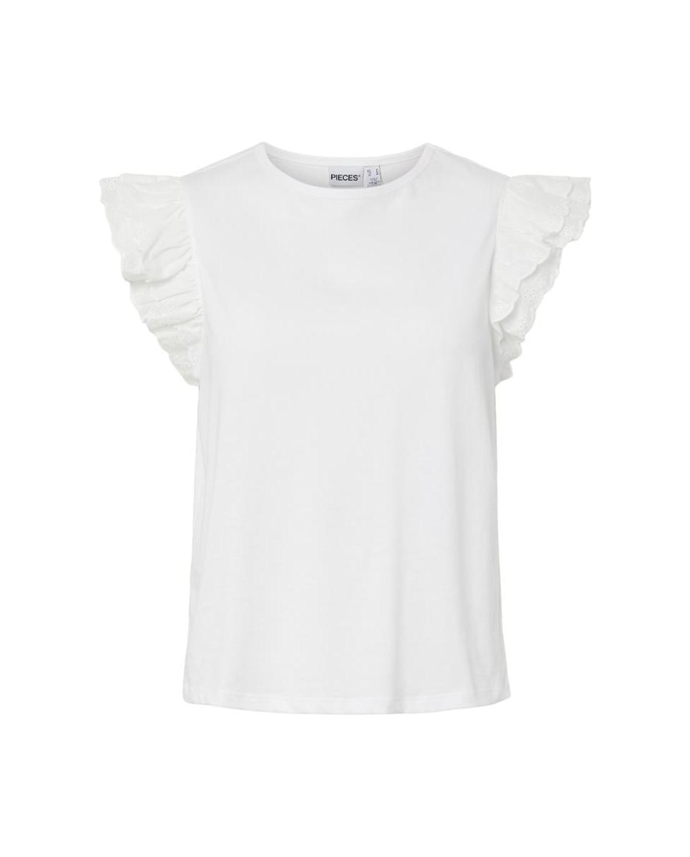 T-shirt sem Mangas e com Decote Redondo. Branco-5