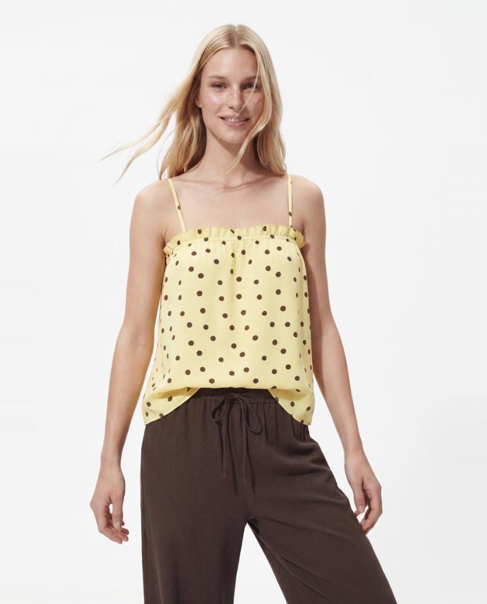 Pieces - Top peplum de mujer de lunares, con escote cuadrado y tirantes finos..
