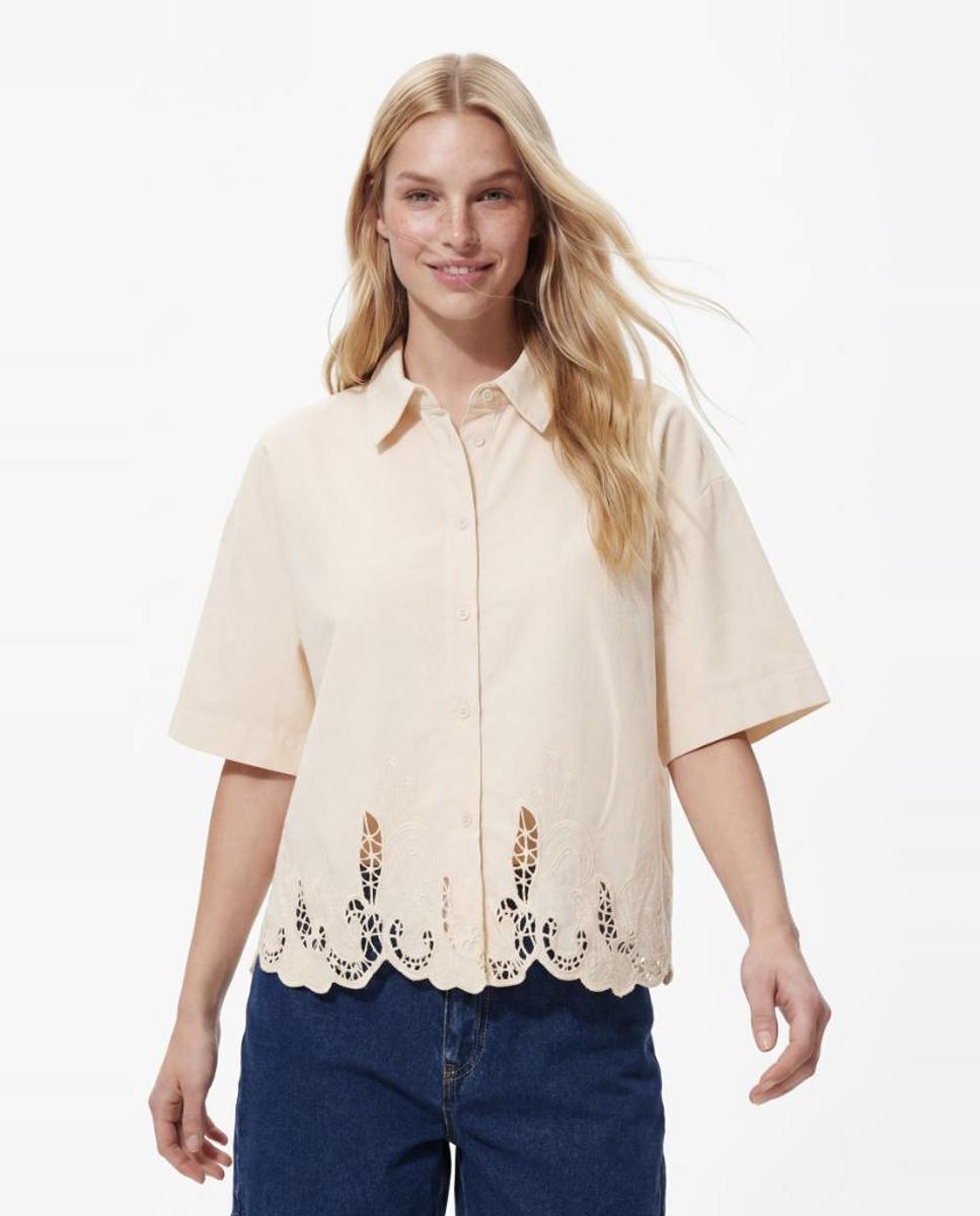 Pieces - Camisa de mujer de manga corta con cuello camisero..