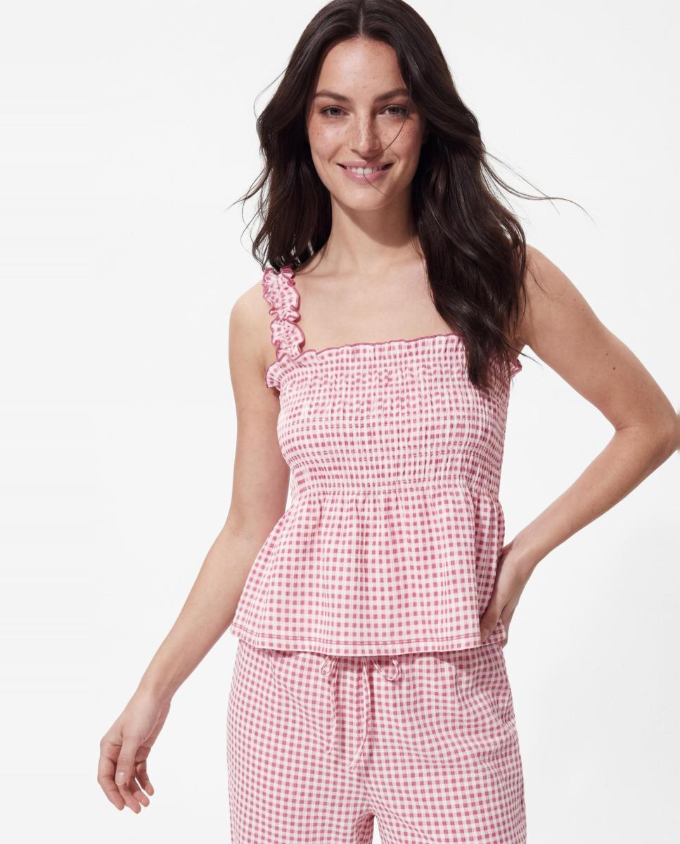 Pieces - Top de cuadros de vichy de mujer de tirantes y con escote cuadrado..