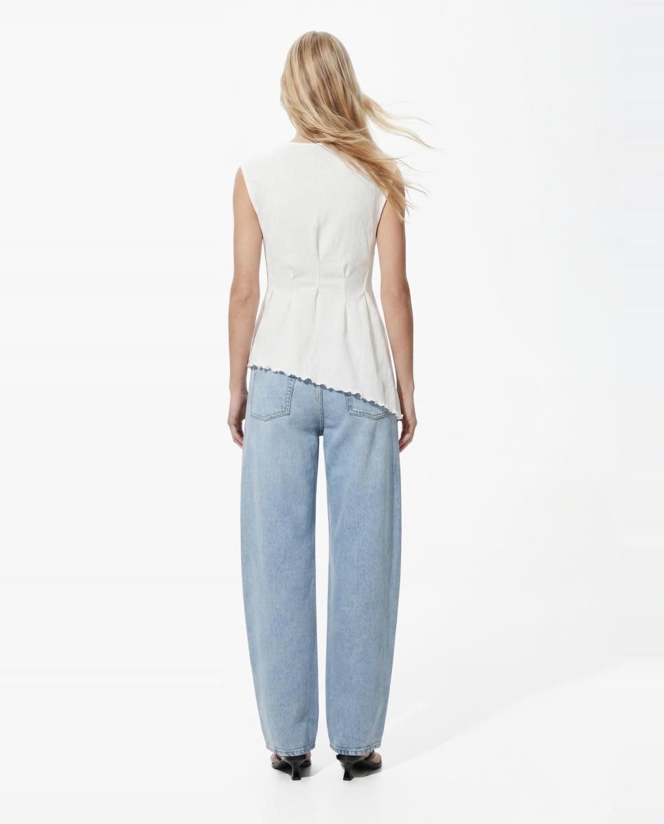 Top asimétrico de mujer sin mangas con cuello redondo. - Pieces - Blanco Blanco-2